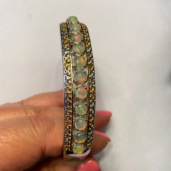 Ethiopian Welo Opal bangle bracelet, 7.25 inches, 25.6 g 925. - Picture 13 of 13